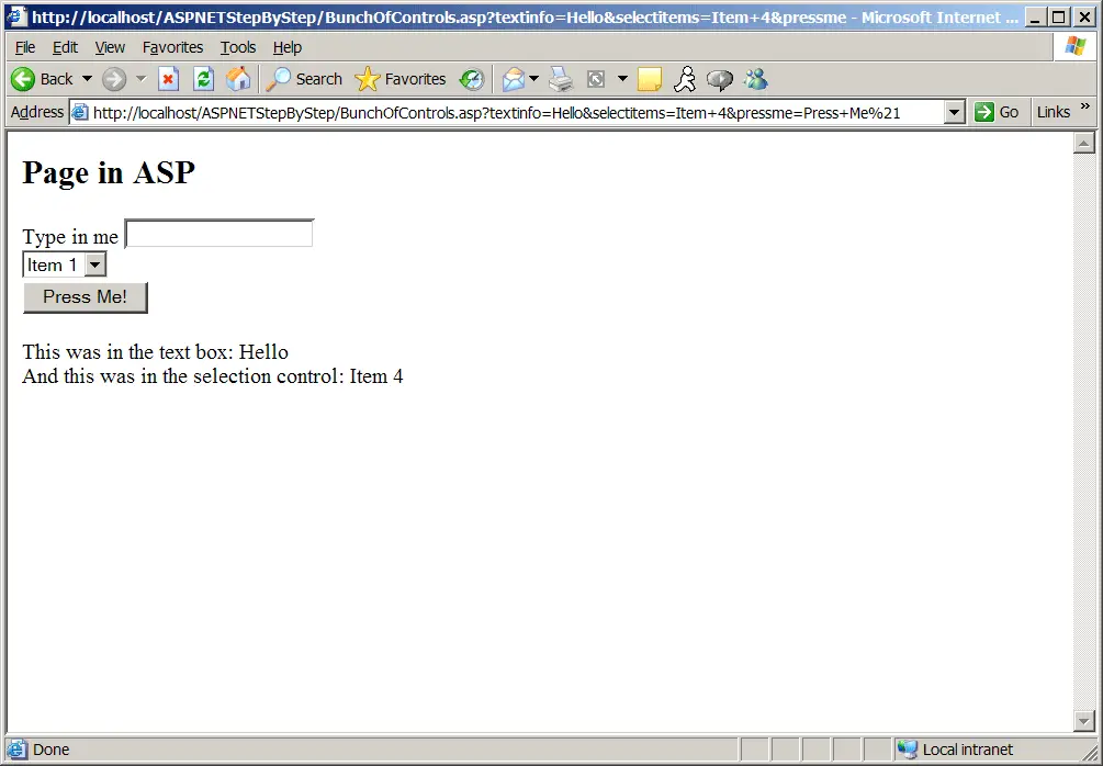 Figure 3-2 The ASP page from Listing 3-2 appears like this in Internet Explorer.