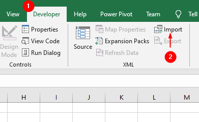 Developer Tab Import XML