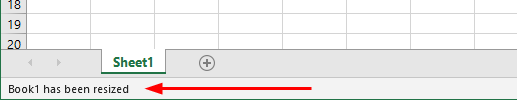 Excel StatusBar showing window resize message
