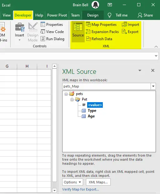 XML Source task pane
