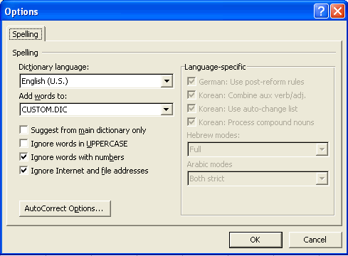 Customizing the Spell Check settings