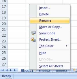 Renaming a worksheet with right mouse click