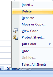Delete a sheet using right mouse button