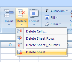 Delete a sheet using ribbon
