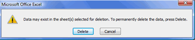 Deleting sheet warning message