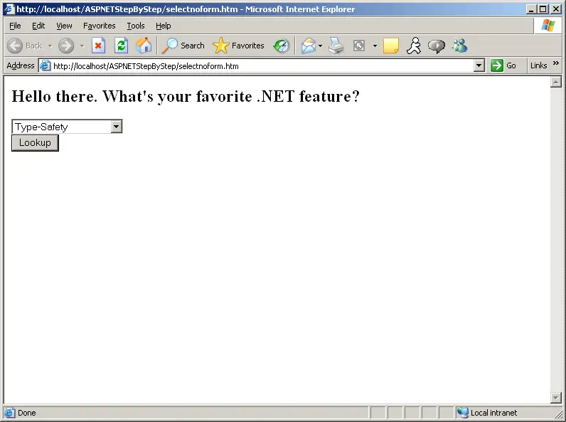 Figure 1-1 A simple HTML page showing a selection tag (rendered here as a Windows combo box) and a Submission button.