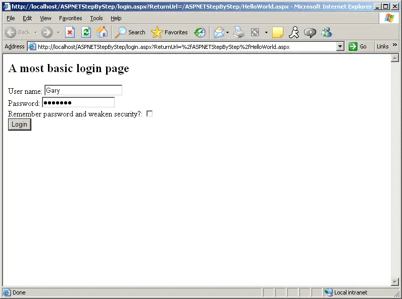 Figure 10-3 A simple login page for getting a user name and password from a client.
