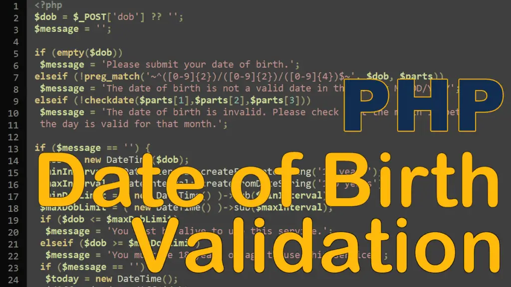 date of birth validation in php